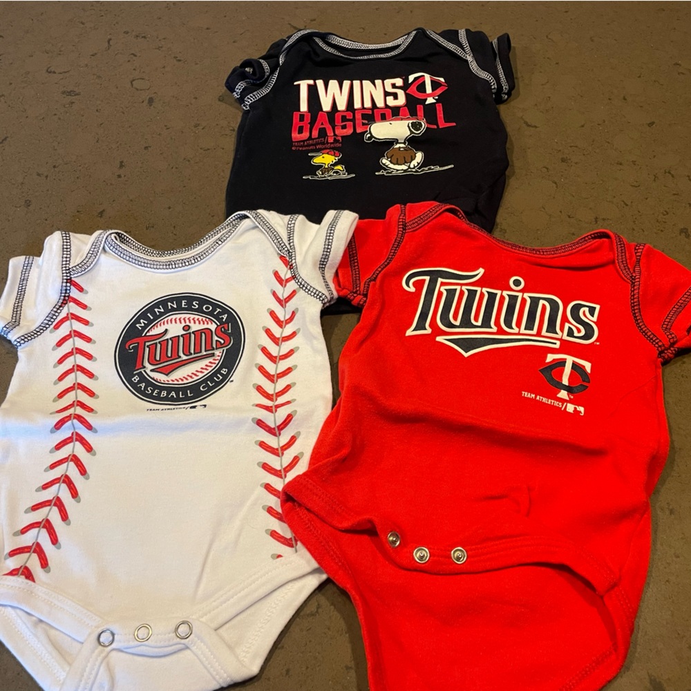 Twins Baseball Baby Onesie Bundle